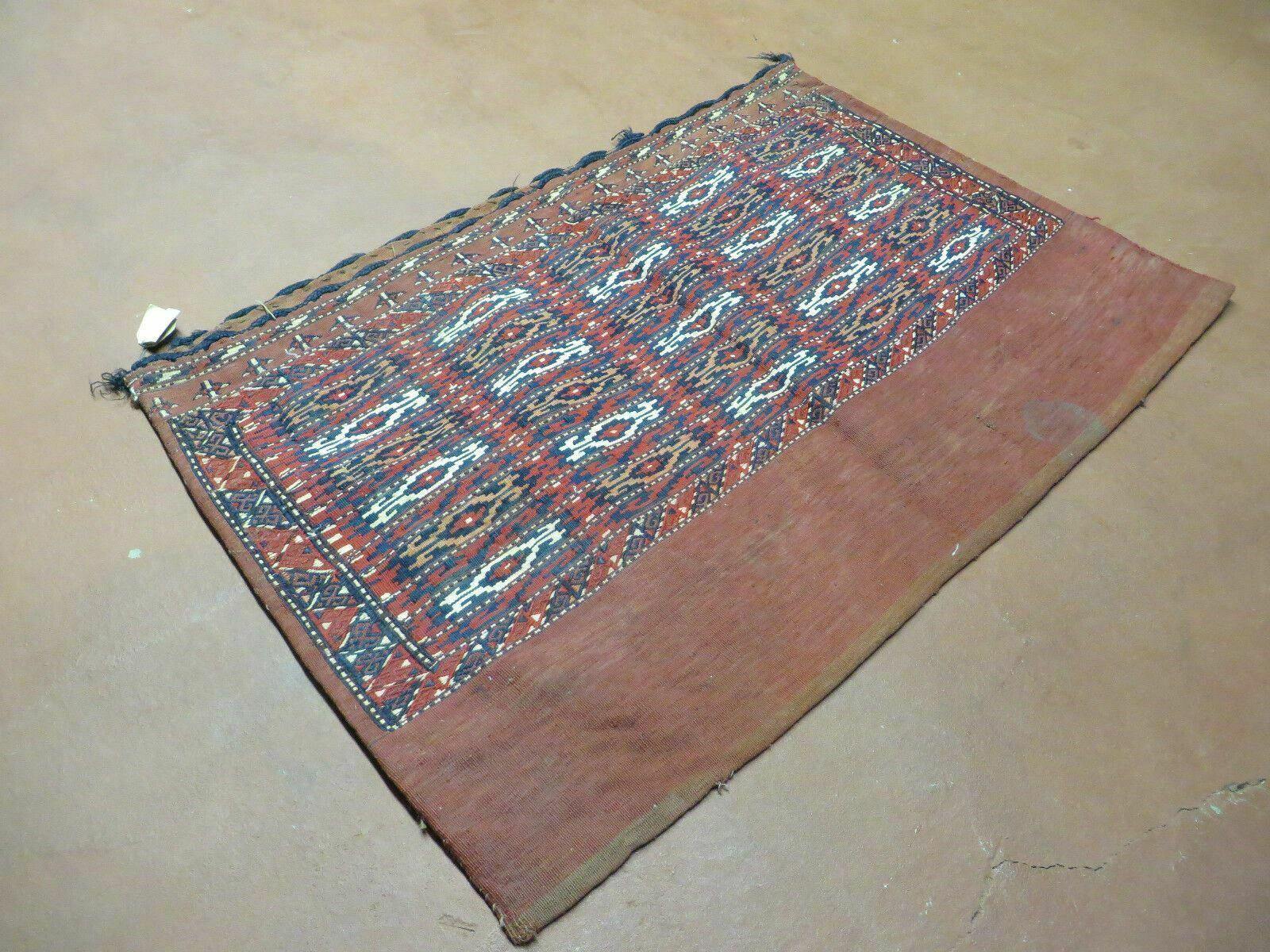 2.5' X 4' Antique Handmade Turkoman Tribal Wool Rug Cushion Case Yamud Stripped - Jewel Rugs