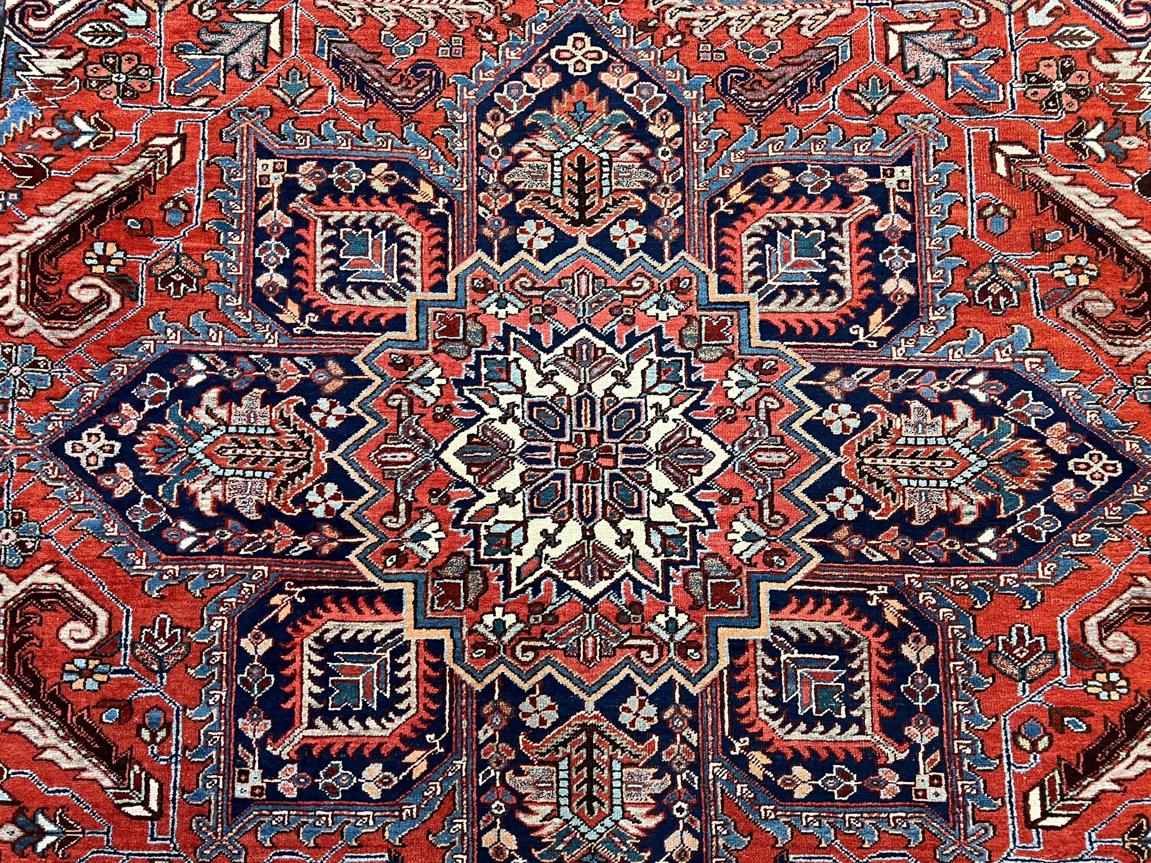 Antique Persian Heriz Rug – 11x16 Palace Size, Geometric Medallion, 1920s - Jewel Rugs