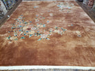 Antique Chinese Art Deco Rug, 9x11 - 9x12 Rug, Light Brown and Multicolor Flowers, Nichols Rug, Asian Deco Rug, Wool Handmade Room Sized Rug - Jewel Rugs