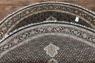 Round Oriental Rug 6.8 x 6.8 ft, Black and Beige Hand-Knotted Wool Indian Indo Persian Round Carpet, Herati Mahi Pattern, Vintage Round Rug - Jewel Rugs