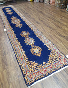 Semi Anique Dark Blue Persian Kerman Runner, 2'7" x 13'5" - Jewel Rugs