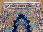 Vintage Indian Kirman Area Rug 4x7 - 5x7, Wool Hand-Knotted, Blue & Ivory Indo Persian Oriental Carpet, Medallion Rug, Office Room Rug - Jewel Rugs