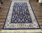 Karastan Rug #747, Indigo Tahbreez 5.9 x 9, Wool Carpet Original 700 Series, Vintage Area Rug Allover Floral, Discontinued, Navy Blue Ivory - Jewel Rugs