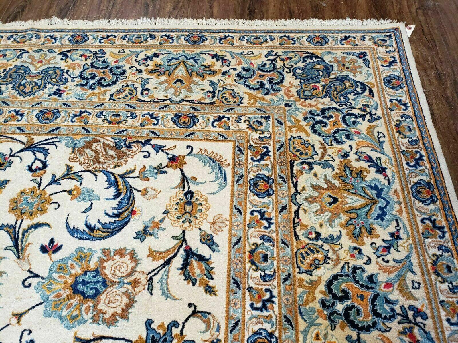 11' X 14' Antique Handmade Indian Wool Rug Ivory Beige Blue Tan Organic - Jewel Rugs