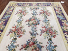 Vintage Chinese Floral Needlepoint Area Rug 6x9, Wool Hand-Woven Handmade Flatweave Rug, Ivory & Purple, Fruits Grapes Apples, Dining Room - Jewel Rugs