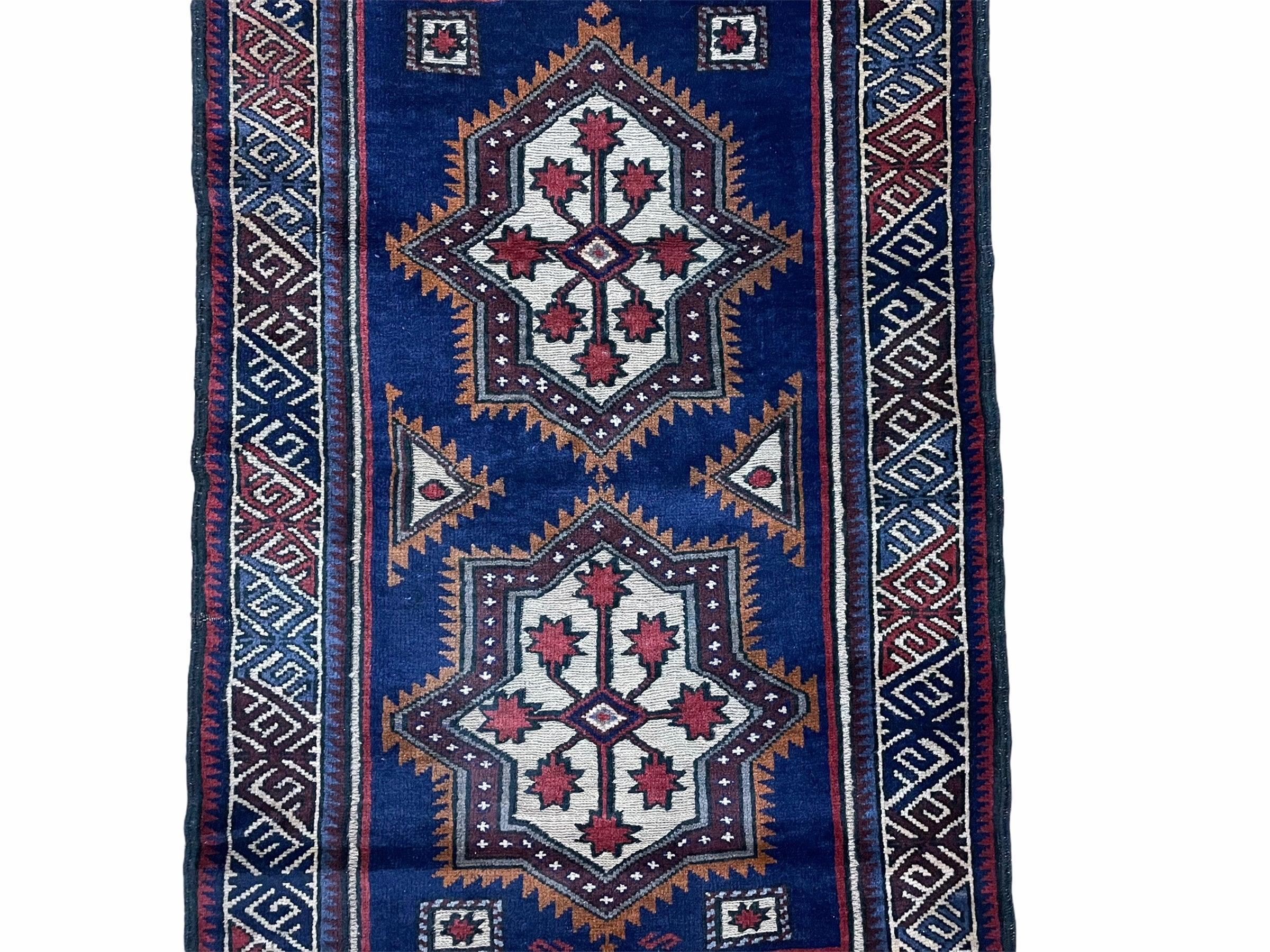 3 X 4 Handmade Tribal Wool Rug Baluchi Rug Afghan Balouch Rug Blue Red Beige - Jewel Rugs