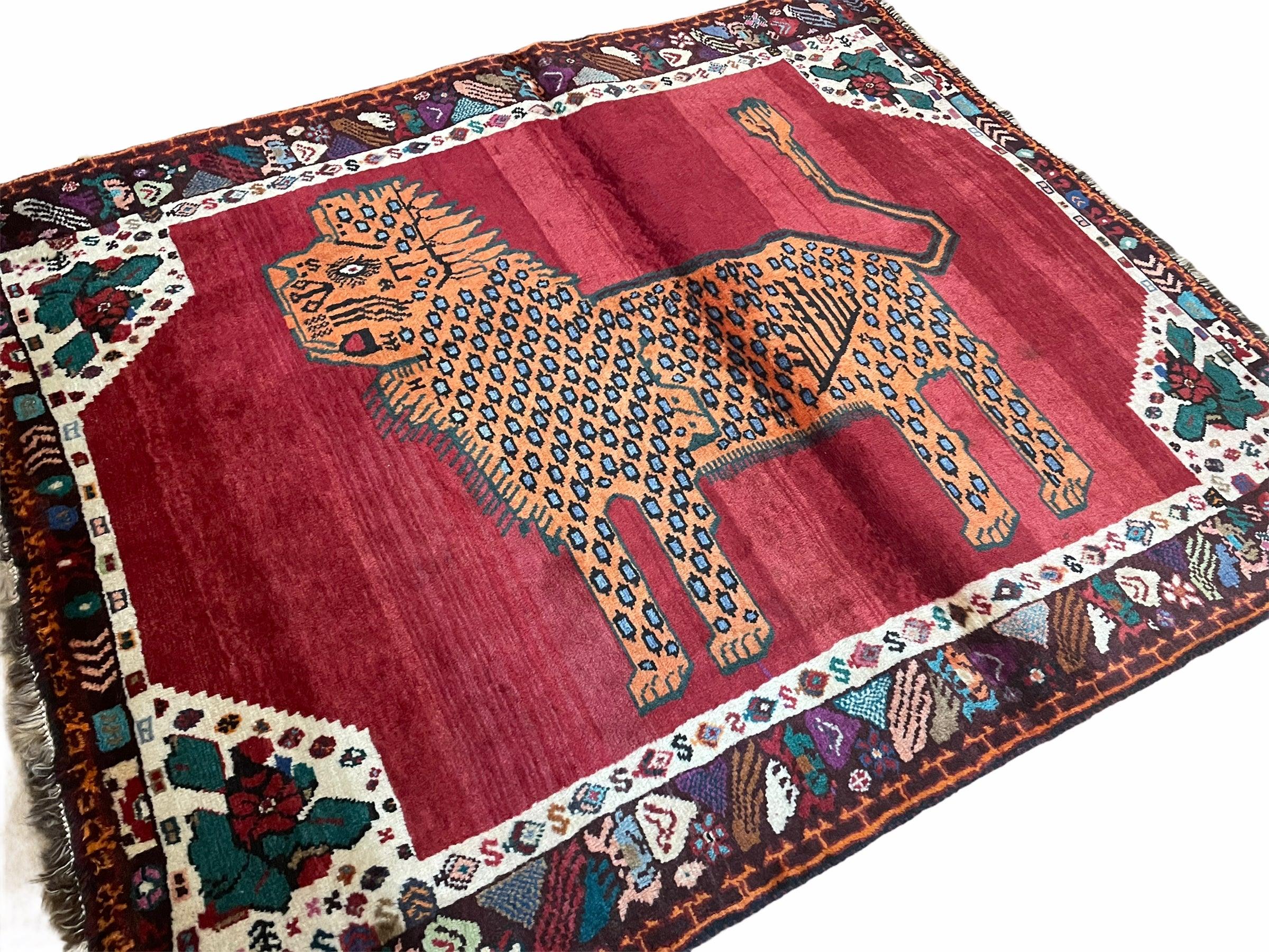 4' X 5' Lion Handmade Wool Rug Zagros Mountains Wool Southeastern Gabbeh Tribal - Jewel Rugs