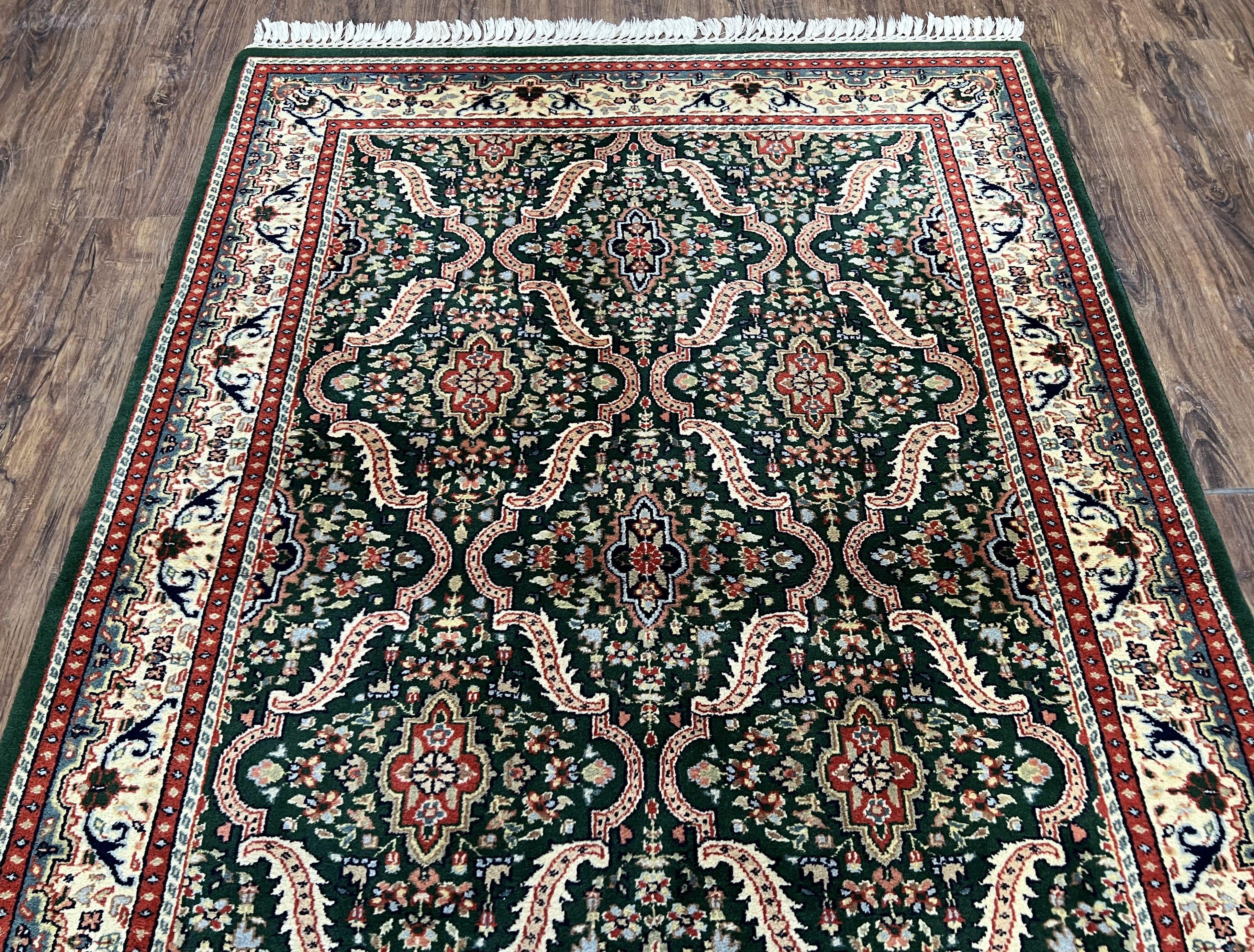 4x6 Indo Persian Bijar, Bidjar Design Carpet 4 x 6, Green Beige, Allover Design, Wool Oriental Rug, Hand Knotted Carpet, Vintage Indian Rug - Jewel Rugs