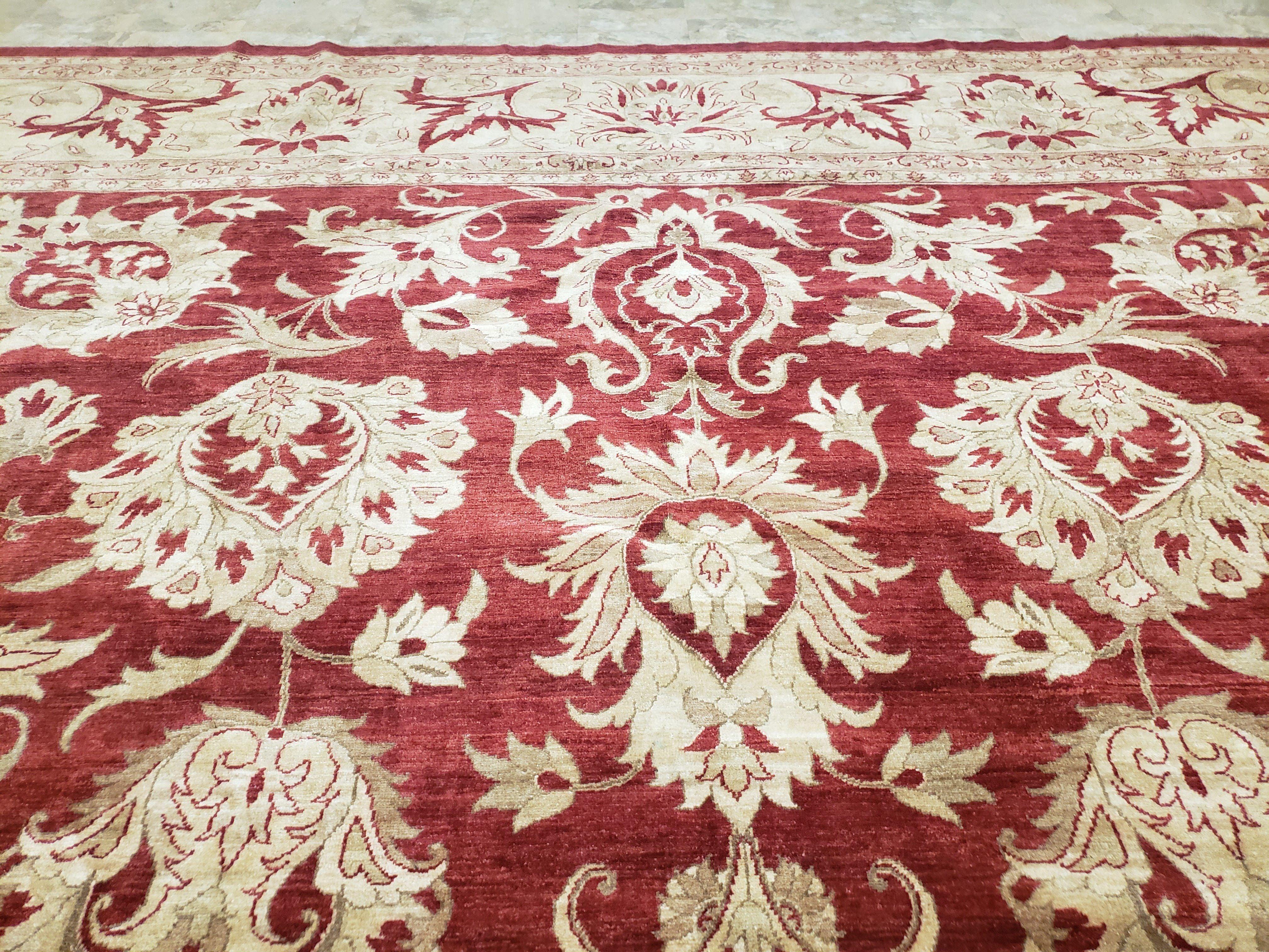 Oversized Rug, 14x19 - 15x20 Area Rugs, Red and Beige Peshawar Rug, Large Oriental Carpet, Pakistani Rug, Floral Allover, Handmade, Wool - Jewel Rugs