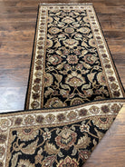 Vintage Indo Mahal Runner Rug 2' 7" x 8' 3", Black Beige Green Runner, Oriental Runner Rug, Hallway Rug, Hand Knotted Wool Rug, 8ft Runner - Jewel Rugs