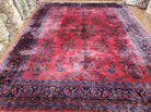 Antique Turkish Sparta Rug, 9x12 Rug, Red and Dark Blue Handmade Wool Area Rug, Turkish Carpet, Antique Rug, Hand-Knotted Rug, Floral Rug - Jewel Rugs