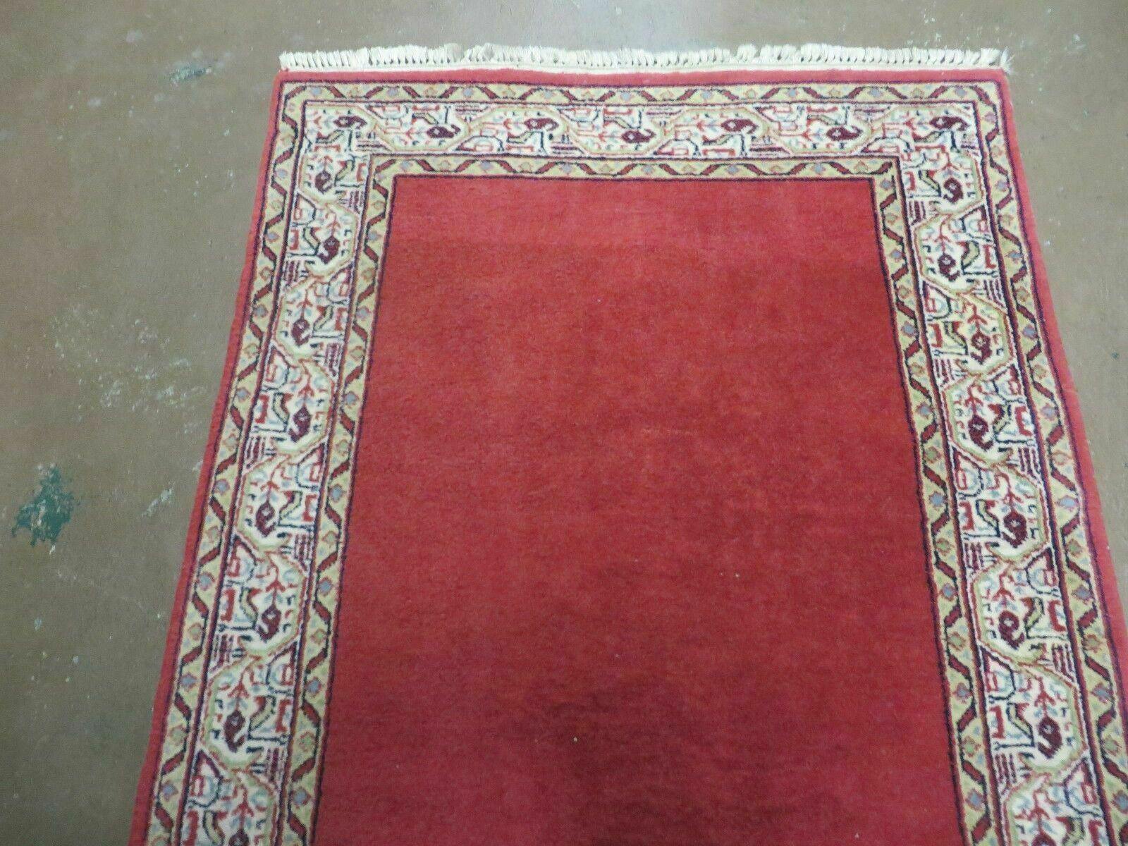 2' 8" X 7' Vintage Handmade India Wool Runner Rug Nice Red Organic Colors - Jewel Rugs