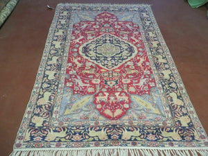 4.5' X 6.5' Antique Handmade Silk Turkish Rug Kayseri Lion Deer Fine Oriental Carpet - Jewel Rugs