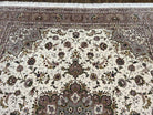 Fine Sino Persian Rug 8x10 ft, Floral Medallion, Elegant Oriental Carpet, Ivory Gray Light Mauve Handmade Wool with Silk Highlights Vintage - Jewel Rugs