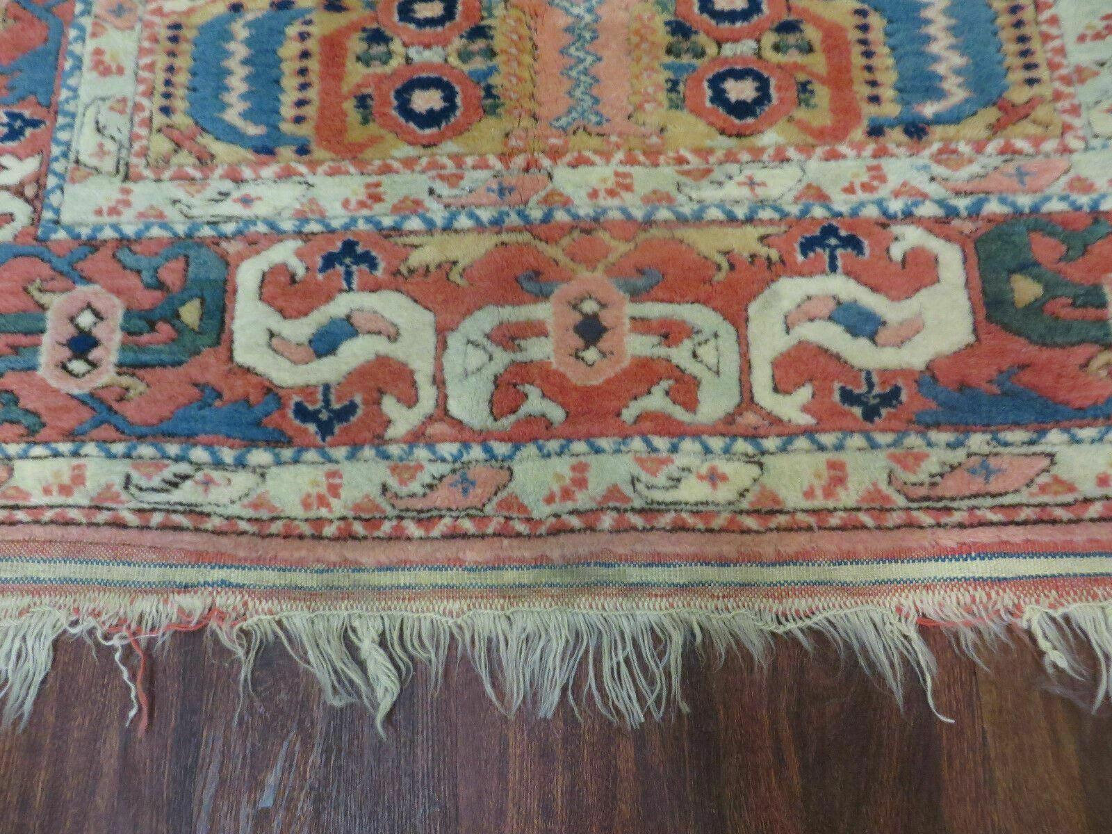 4.5' X 7.5' Vintage Handmade Turkish Wool Rug Heriz Carpet Pink Peach Red Ivory Bohemian Boho Chic Interior Design - Jewel Rugs