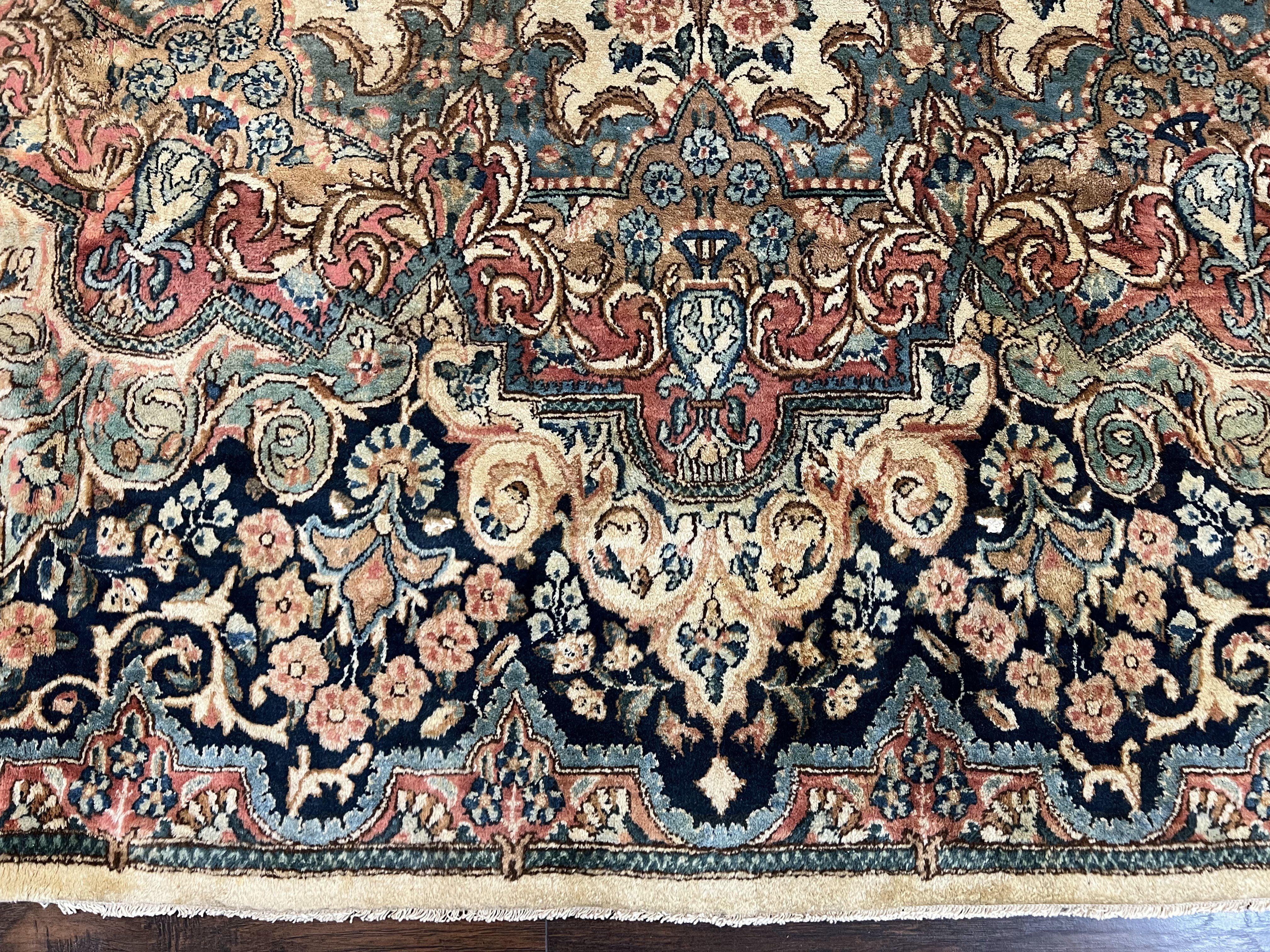 Antique Persian Kirman Rug 10x17 Oversized Oriental Carpet, Allover Floral 10 x 17 Wool Rug, Hand Knotted, Beige Multicolor Extra Large Rug - Jewel Rugs