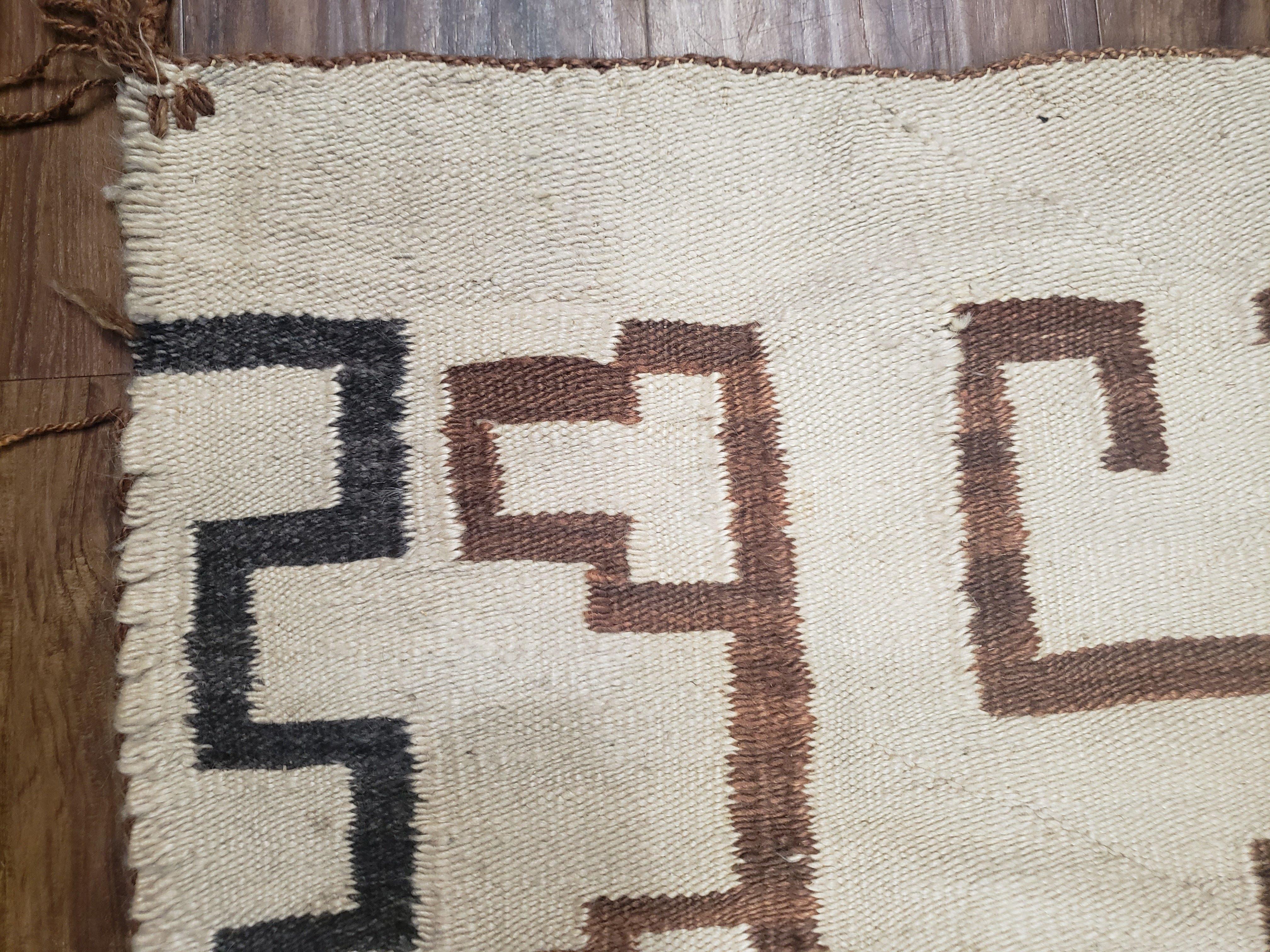 Semi Antique Navajo Rug 3x5, Wool Hand Woven, First Aid Cross Navajo American Blanket, Kilim Rug, Ivory Red, Nice, Rare Navaho Blanket - Jewel Rugs