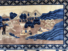 Antique Chinese Pictorial Rug 2.7 x 5, Chinese Village and Hills Carpet, Beige and Dark Blue, Handmade, Horizontal Rug Wall Hanging Tapestry - Jewel Rugs