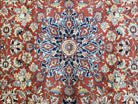 Vintage Indo Persian Oriental Rug 6 x 9.6, Wool Hand-Knotted Red Dark Blue & Gold Indian Carpet, 6 x 9 Office Room Rug, Floral Medallion - Jewel Rugs