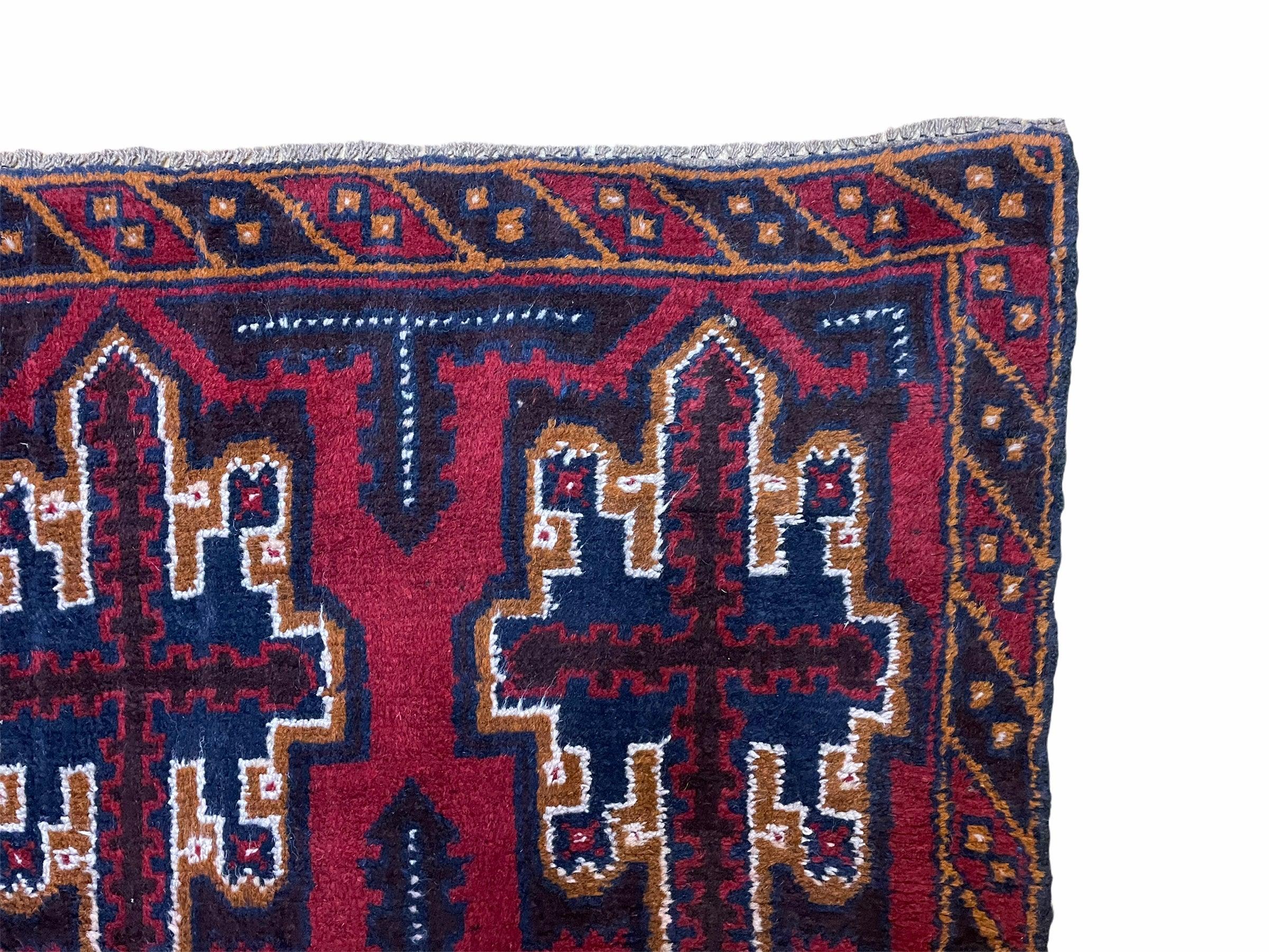 2' 7" X 4' 6" Vintage Handmade Tribal Wool Rug Balouchi Rug Afghan Rug Red Blue - Jewel Rugs