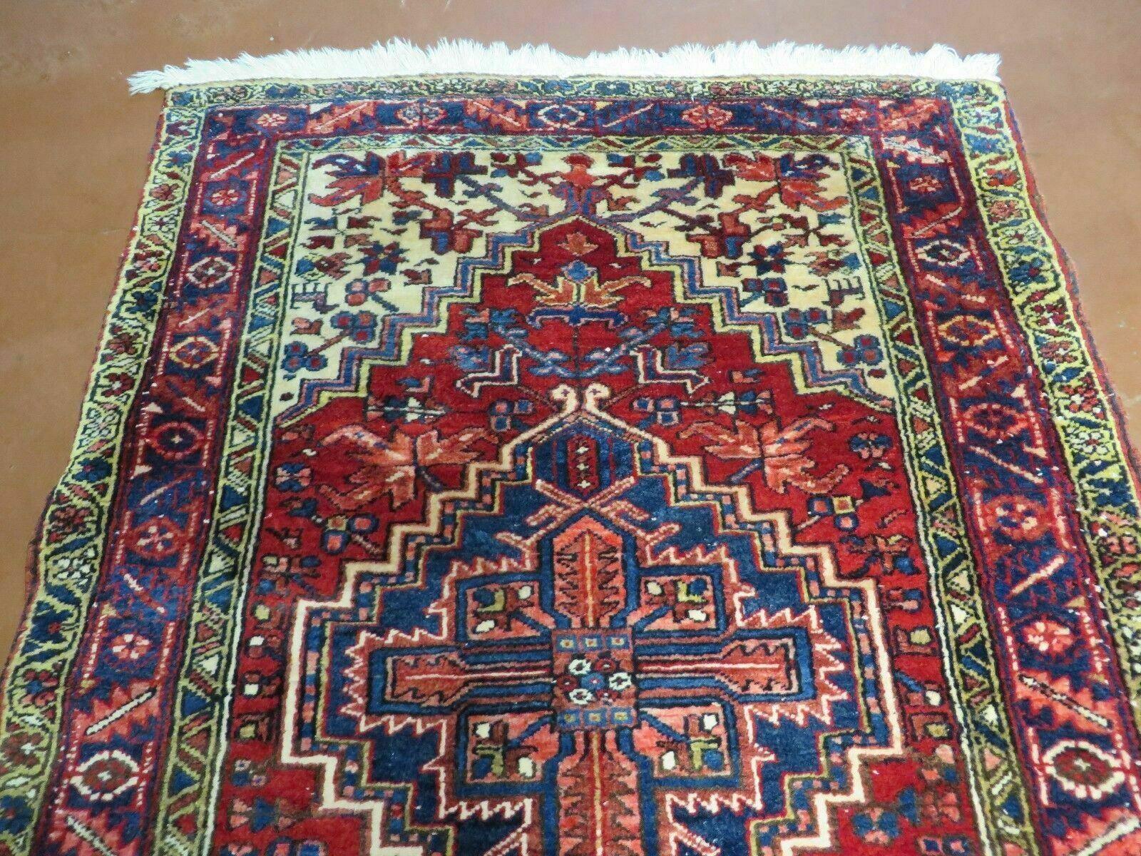 3' 9" X 10'8" Vintage Handmade Turkish Wool Runner Rug Red Nice - Jewel Rugs