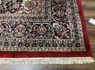 Large Indo Persian Rug 10x14, Wool Handmade Vintage Oriental Carpet Red and Dark Blue Medallion Rug Corner Design, Allover Floral Indian Rug - Jewel Rugs