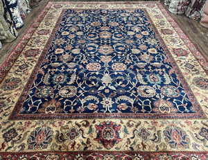Karastan Rug 8.8 x 12 Herat Floral #900-904, Wool Karastan Carpet, Blue and Beige, Allover Herati Pattern, Samovar Teawash, Vintage Rug 9x12 - Jewel Rugs