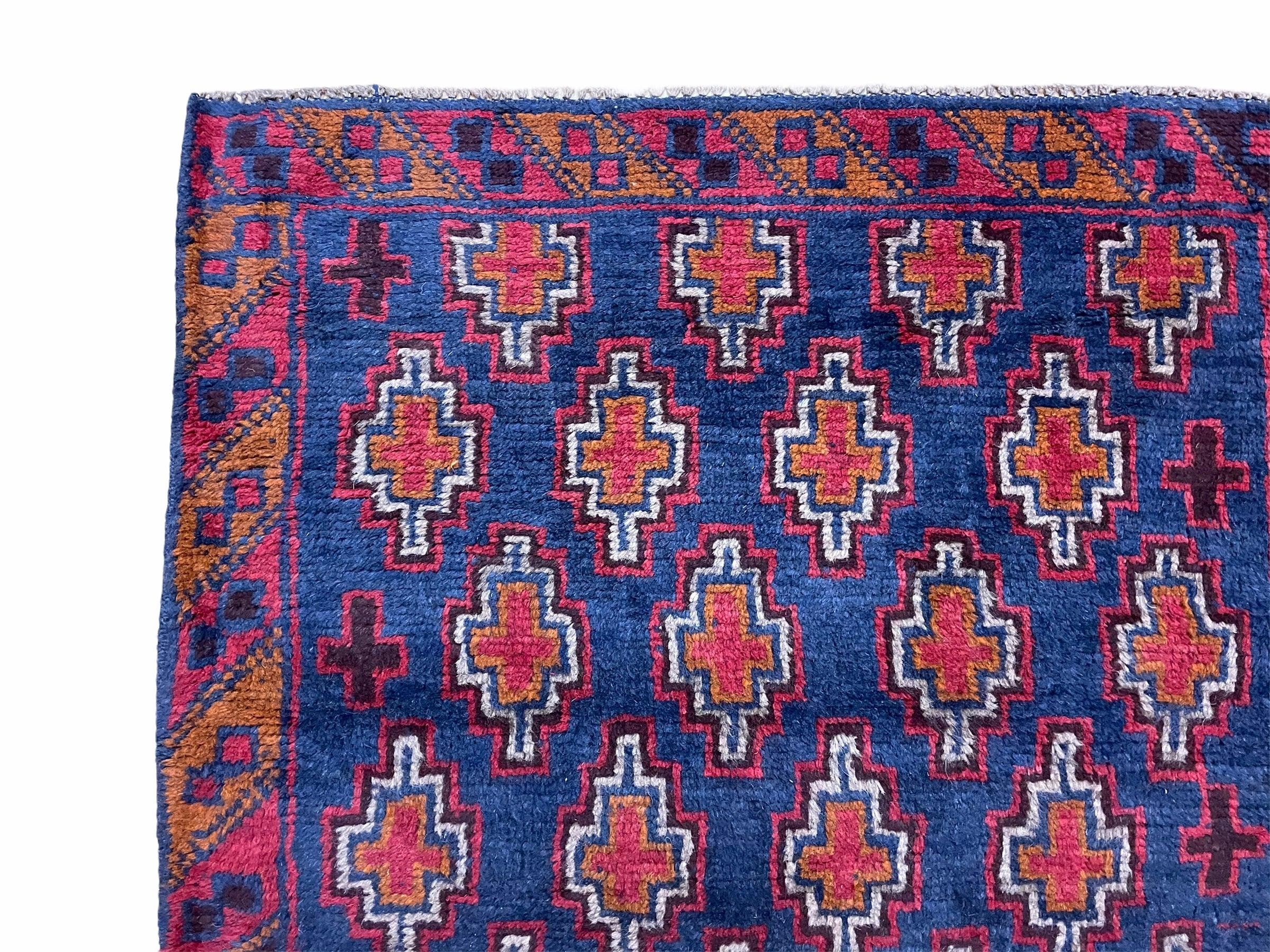 2' 10" X 4' 8" Vintage Handmade Tribal Wool Rug Balouchi Rug Afghan Rug Red Blue - Jewel Rugs