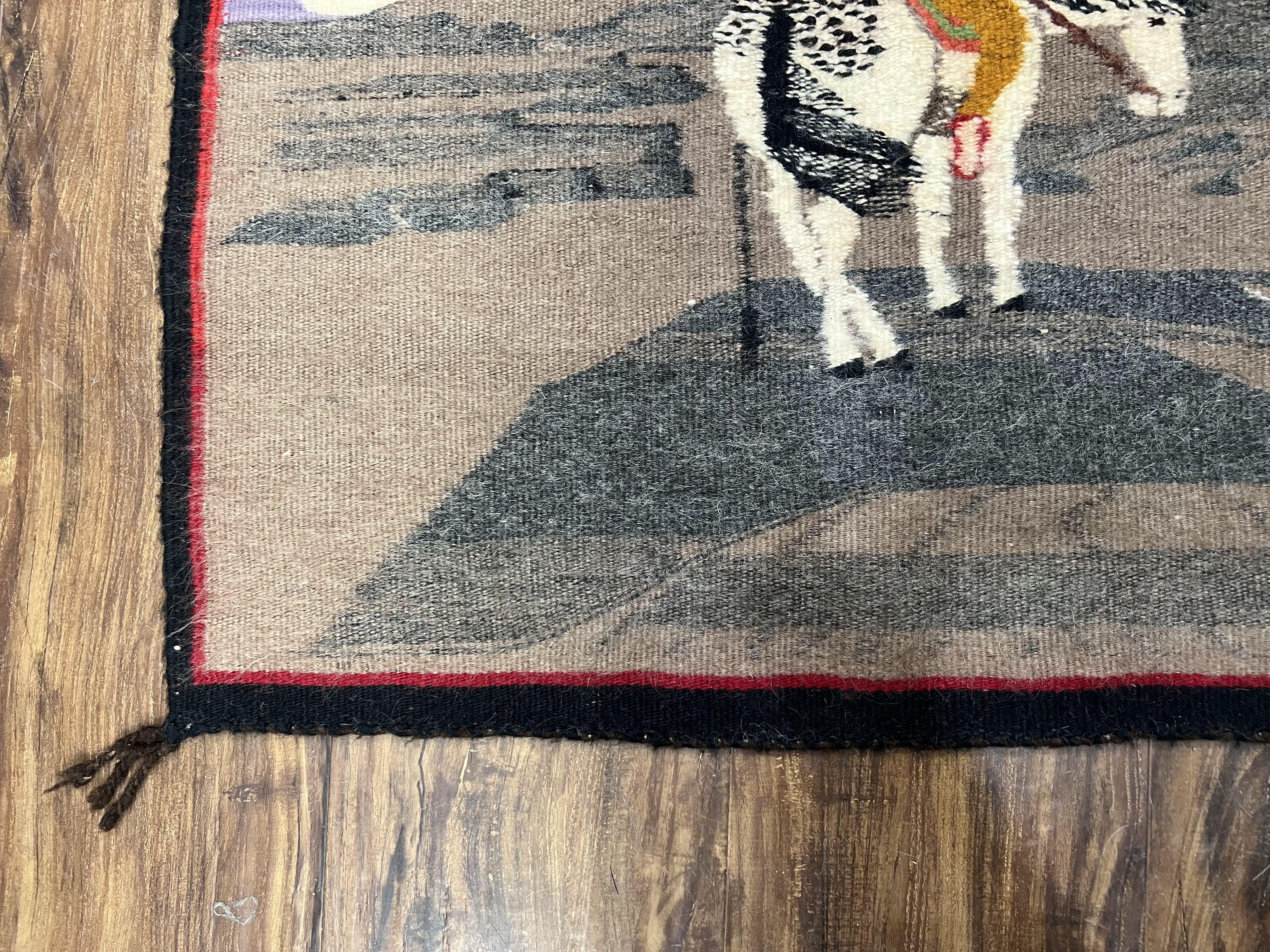 Antique Navajo Weaving, Navajo Textile 2.6 x 2.6, Small Square Navajo Rug, Native American Indian on Horse, Handmade, Wool, Collectible - Jewel Rugs