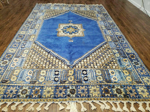 7' X 10' 5" Handmade Moroccan Urban Rabat Wool Carpet Blue Area Rug - Jewel Rugs