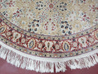 Vintage Pak Persian 6ft Round Area Rug, Wool Hand-Knotted Ivory & Golden Lines Colorful Haji Jalili Design Pakistani Carpet, 6x6 Round Rug - Jewel Rugs