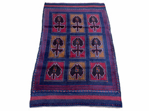 2' 9" X 4' 5" Vintage Handmade Tribal Wool Rug Balouchi Afghan Rug Blue Red 3x5 - Jewel Rugs