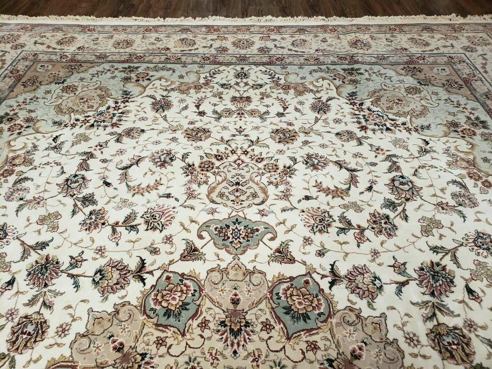 10' X 14' Vintage Handmade Pakistani Wool Silk Rug Carpet Ivory Nice - Jewel Rugs