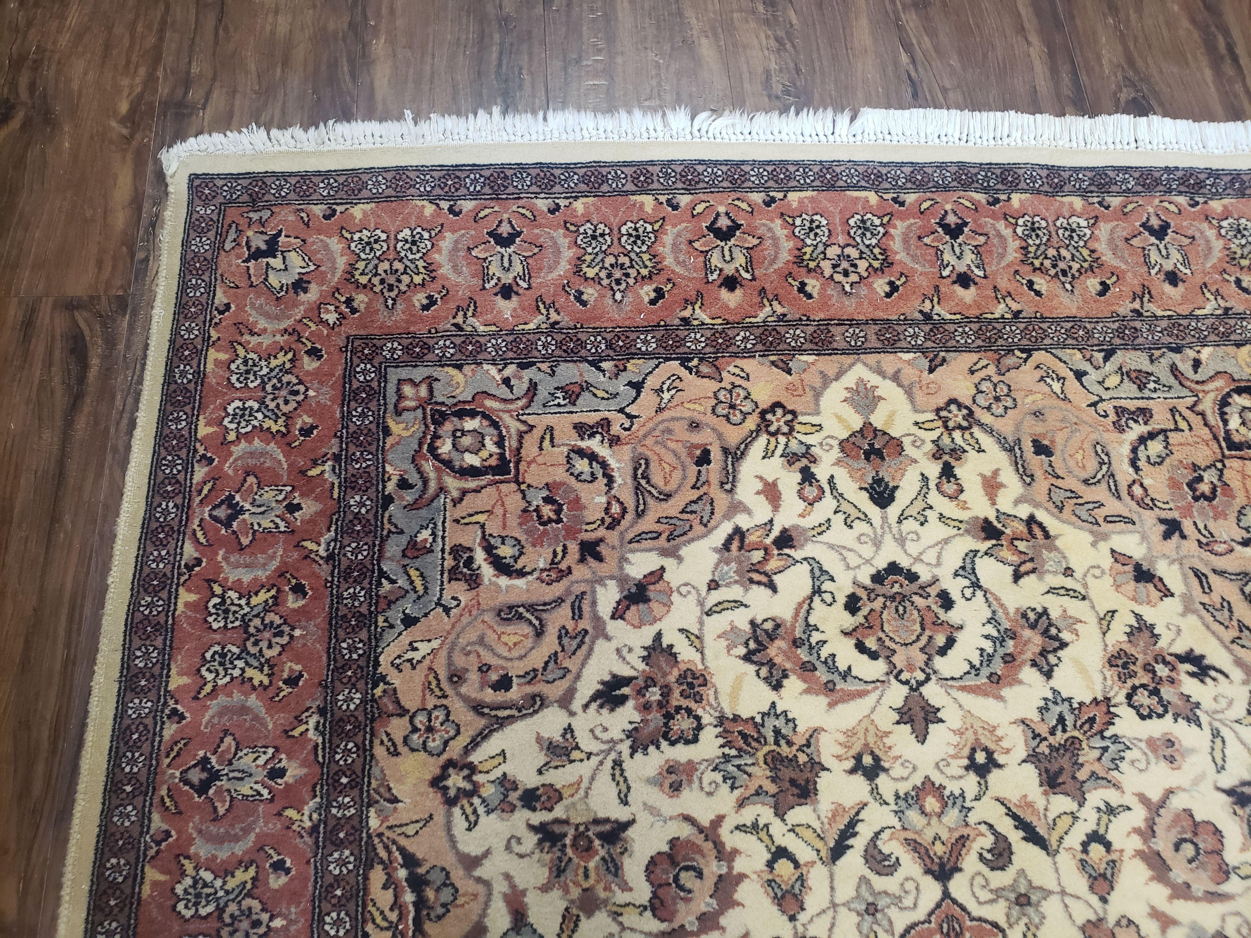 4x6 Handmade Top Quality Pakistani Floral Wool Rug Veg Dyes Carpet Beige Salmon - Jewel Rugs