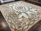 Chinese Aubusson Rug 9.8 x 12, Savonnerie Carpet with Pile, Elegant Living Room Dining Room Rug Hand Knotted Wool Carpet, French European - Jewel Rugs