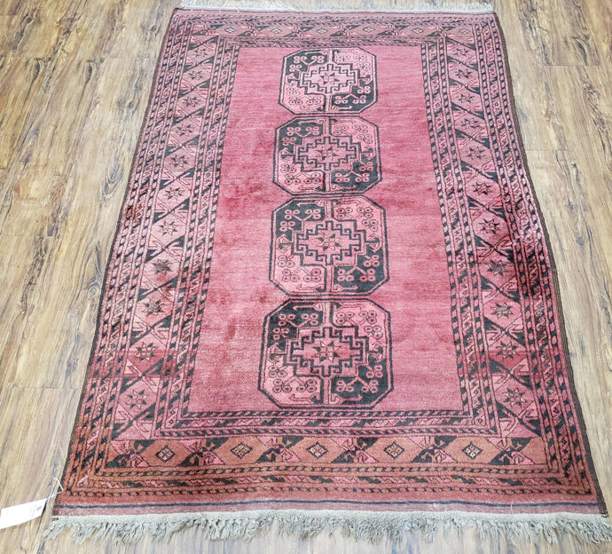 Antique Bukhara Area Rug, Vintage Afghan Bokhara Bashir Rug, 4x6 Hand-Knotted Oriental Carpet, Red & Black Wool Rug, 4' x 5'9 - Jewel Rugs