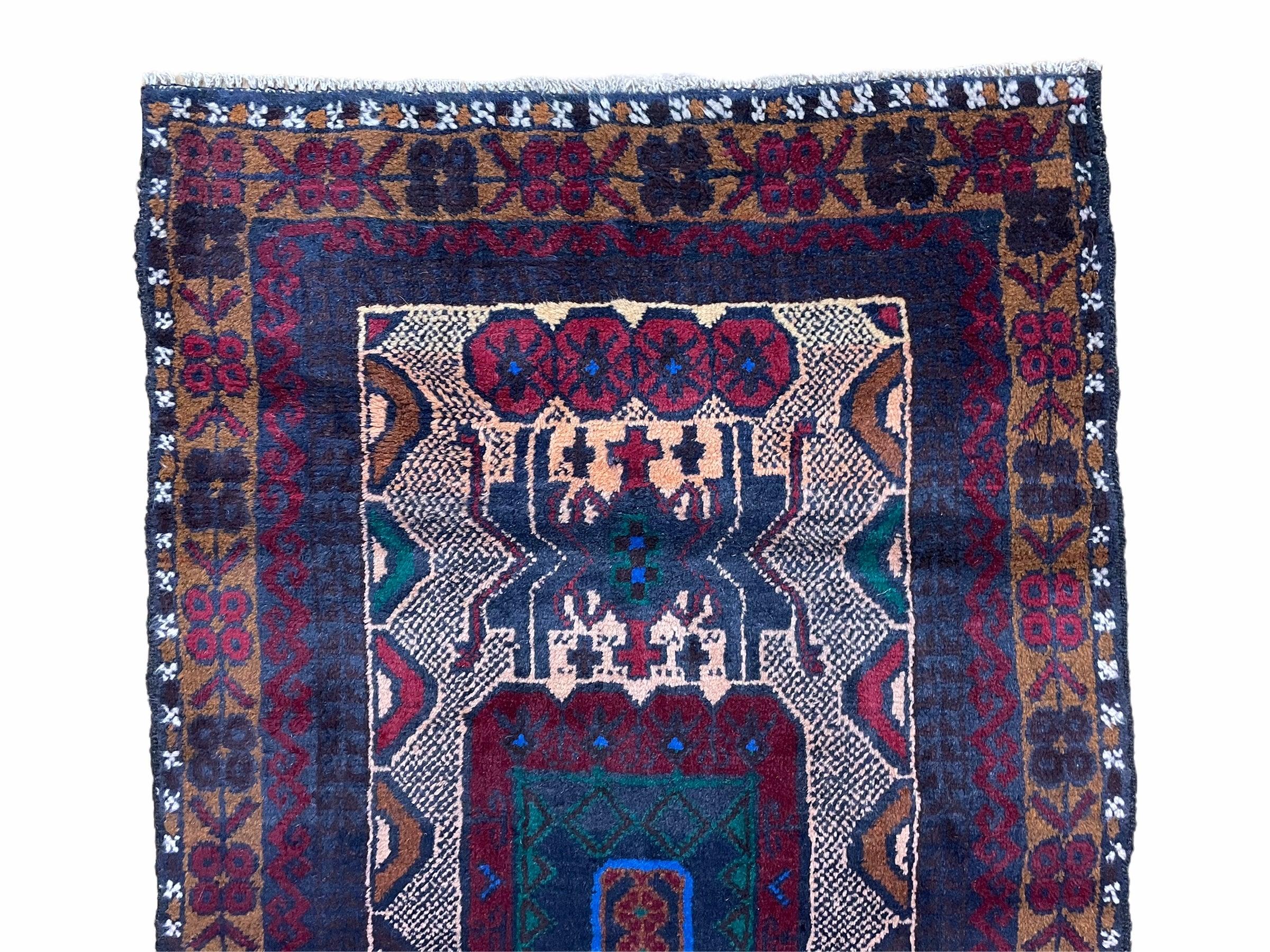 3 X 5 Vintage Handmade Tribal Wool Rug Balouchi Rug Afghan Rug Red Beige Nice - Jewel Rugs