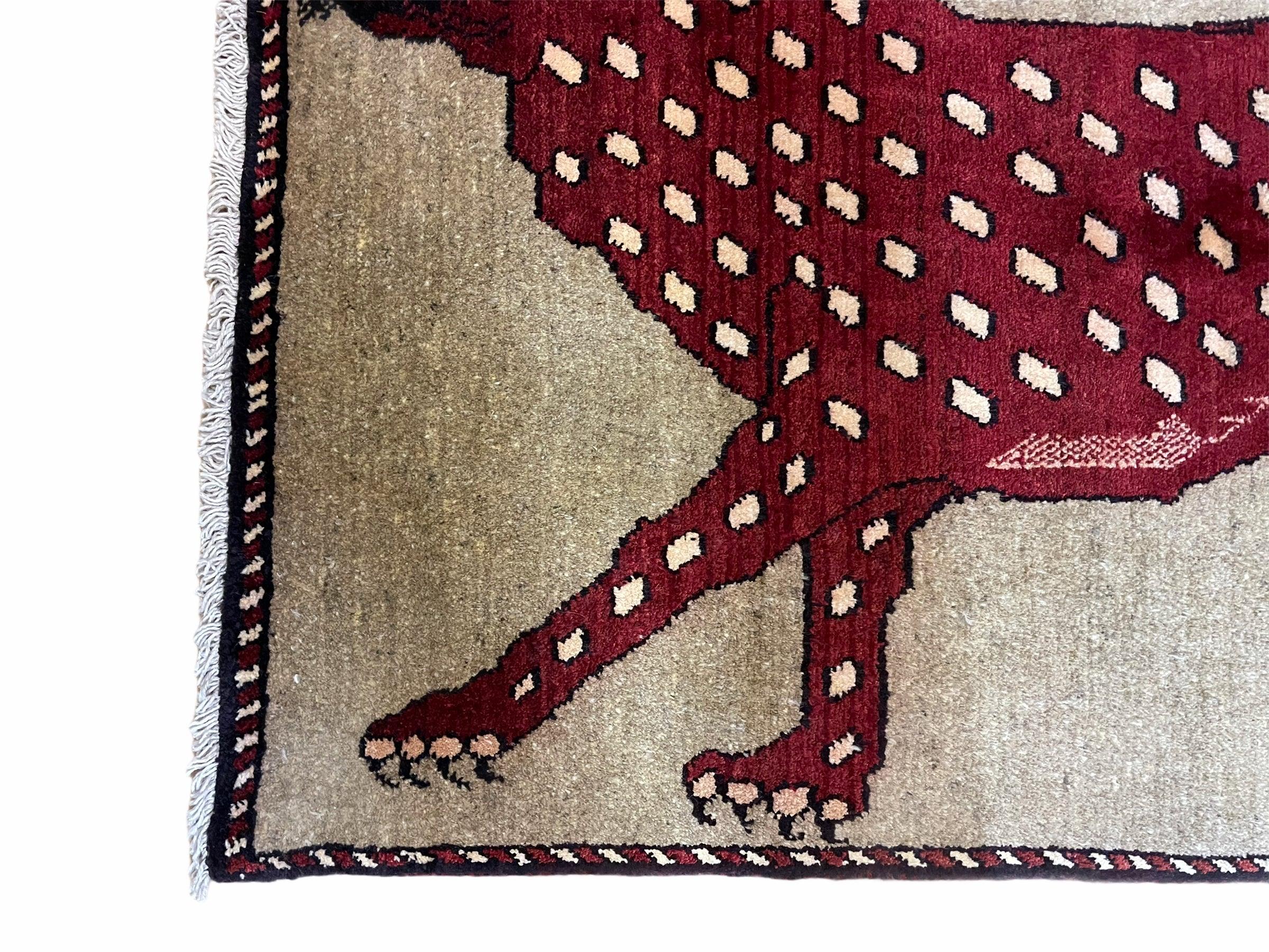 3 X 5 Handmade Hand-Knotteed New Vintage Rug Quality Wool Leopard Burgundy Beige - Jewel Rugs