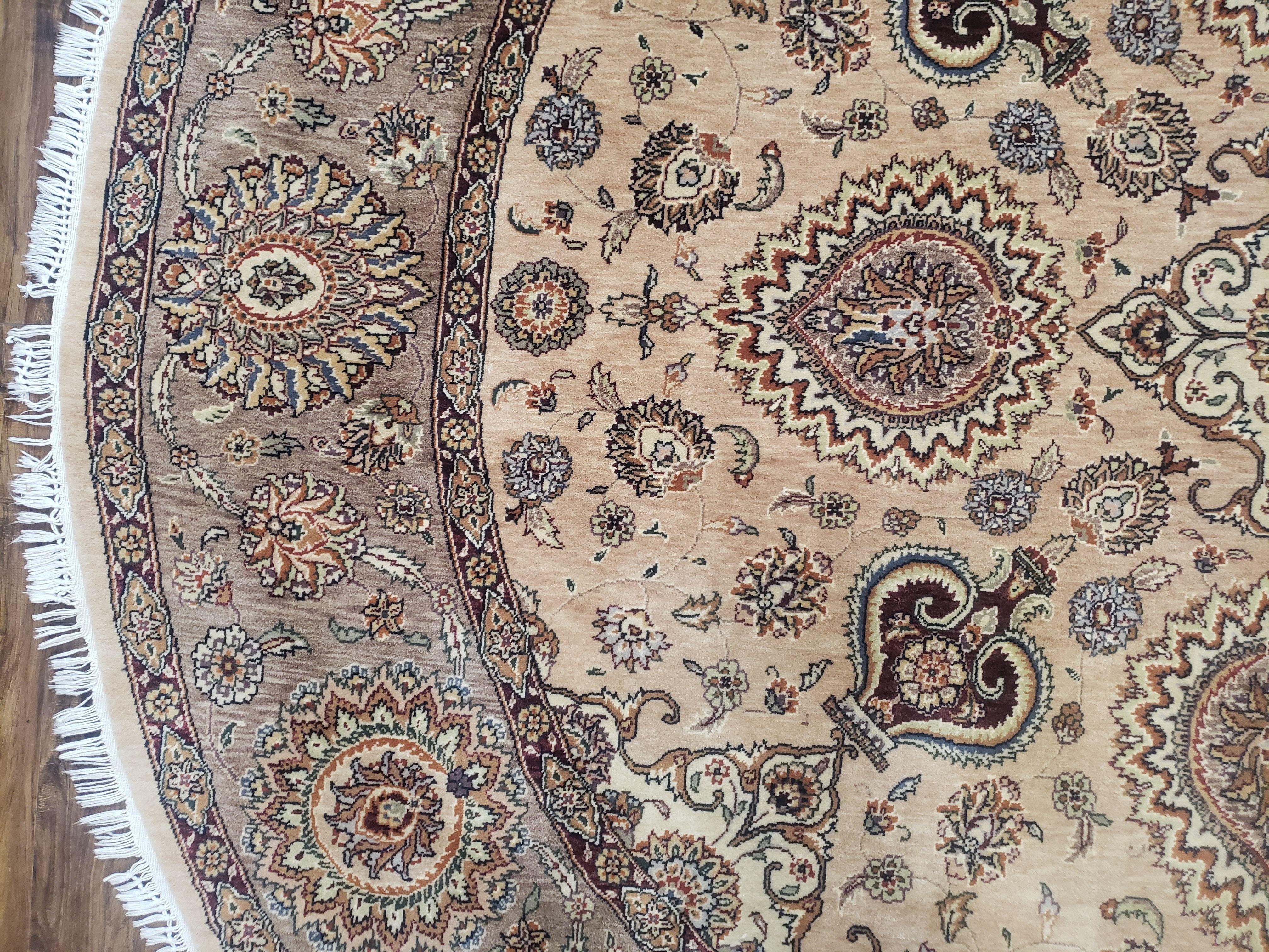 8ft Round Pak-Persian Rug, Round Fine Oriental Carpet, Vintage Hand-Knotted Rug 8x8, Highly Detailed, Haji Jalili Design, Beige & Tan, Wool - Jewel Rugs