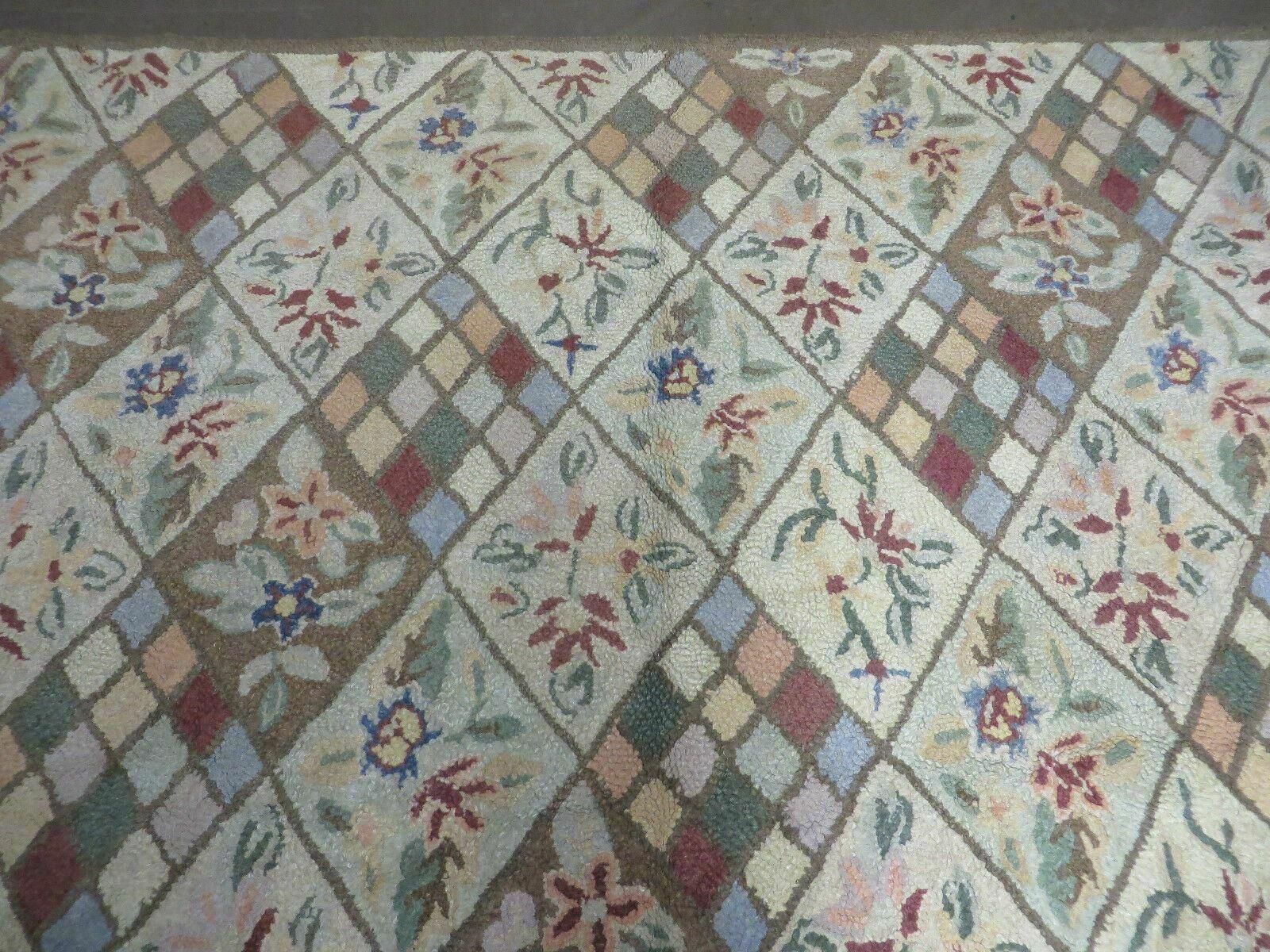 9' X 12' American Handmade Hooked Rug All Over Wool Rug Flowers Nice - Jewel Rugs