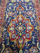 Persian Runner Rug 3.2 x 9.7, Antique Persian Hamadan Blue Wool Runner, Floral Medallion, Red and Blue, Hand Knotted Hallway Kitchen Runner Rug Nice - Jewel Rugs