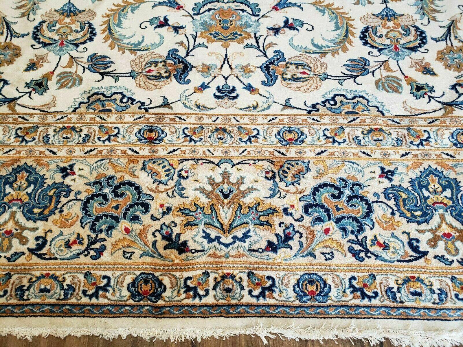 11' X 14' Antique Handmade Indian Wool Rug Ivory Beige Blue Tan Organic - Jewel Rugs