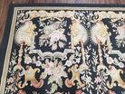 Vintage Black Aubusson Area Rug 8x10, Large Flowers Chinese Aubusson Carpet 7.9 x 10, Wool Hand-Knotted Floral Pattern Flat Weave Rug Nice - Jewel Rugs