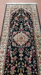 Traditional Oriental Runner Rug, 12ft Long Hallway Carpet, 2.5 ft Wide Black & Ivory Persian Runner, 2' 7" x 12", Hand Knotted Wool Vintage - Jewel Rugs