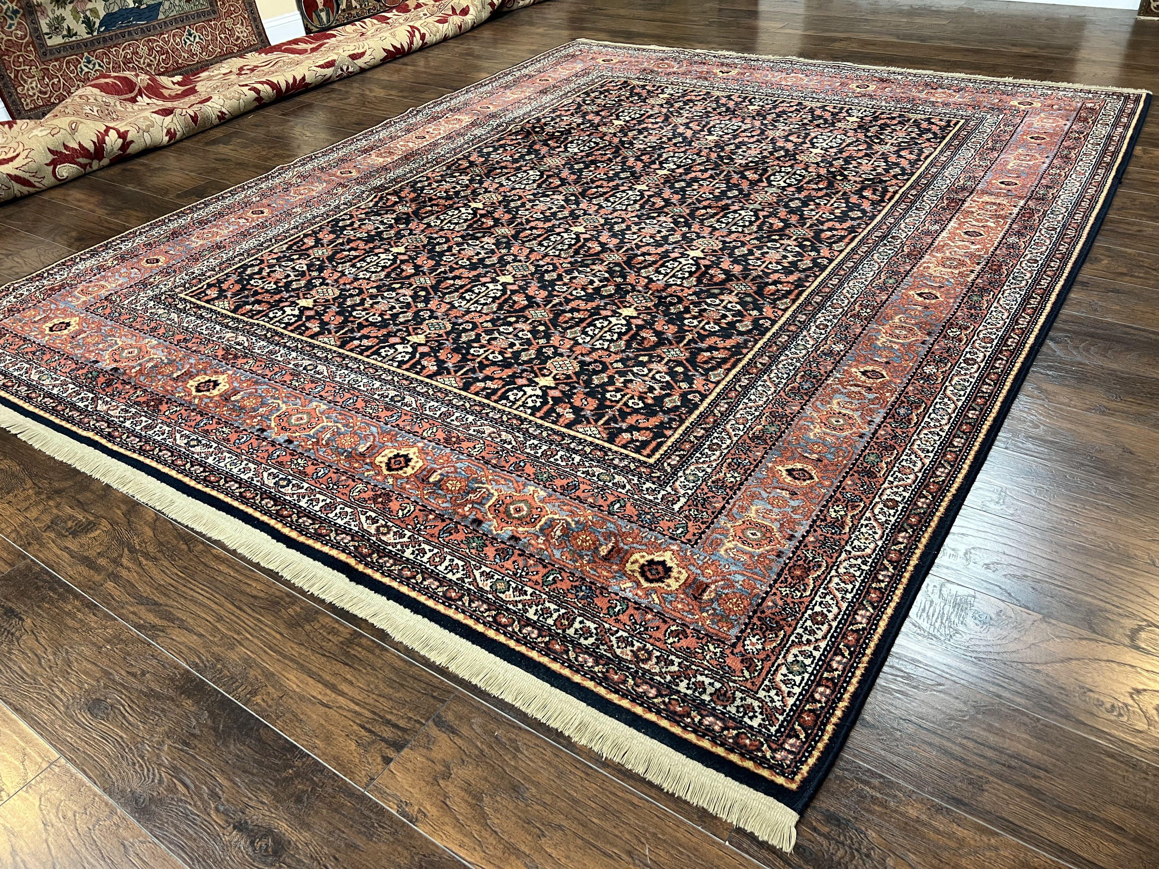 Karastan Rug 8x10 Williamsburg Collection Carters Grove #554, Midnight Blue & Red Vintage Karastan Carpet, Room Sized Wool Area Rug, Allover - Jewel Rugs