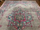 Safavieh Artison Rug 9x12, Turkish Power Loomed Carpet 9 x 12 ft, Antique Heriz Look, Light Gray Light Blue Hot Pink, Medallion Rug - Jewel Rugs