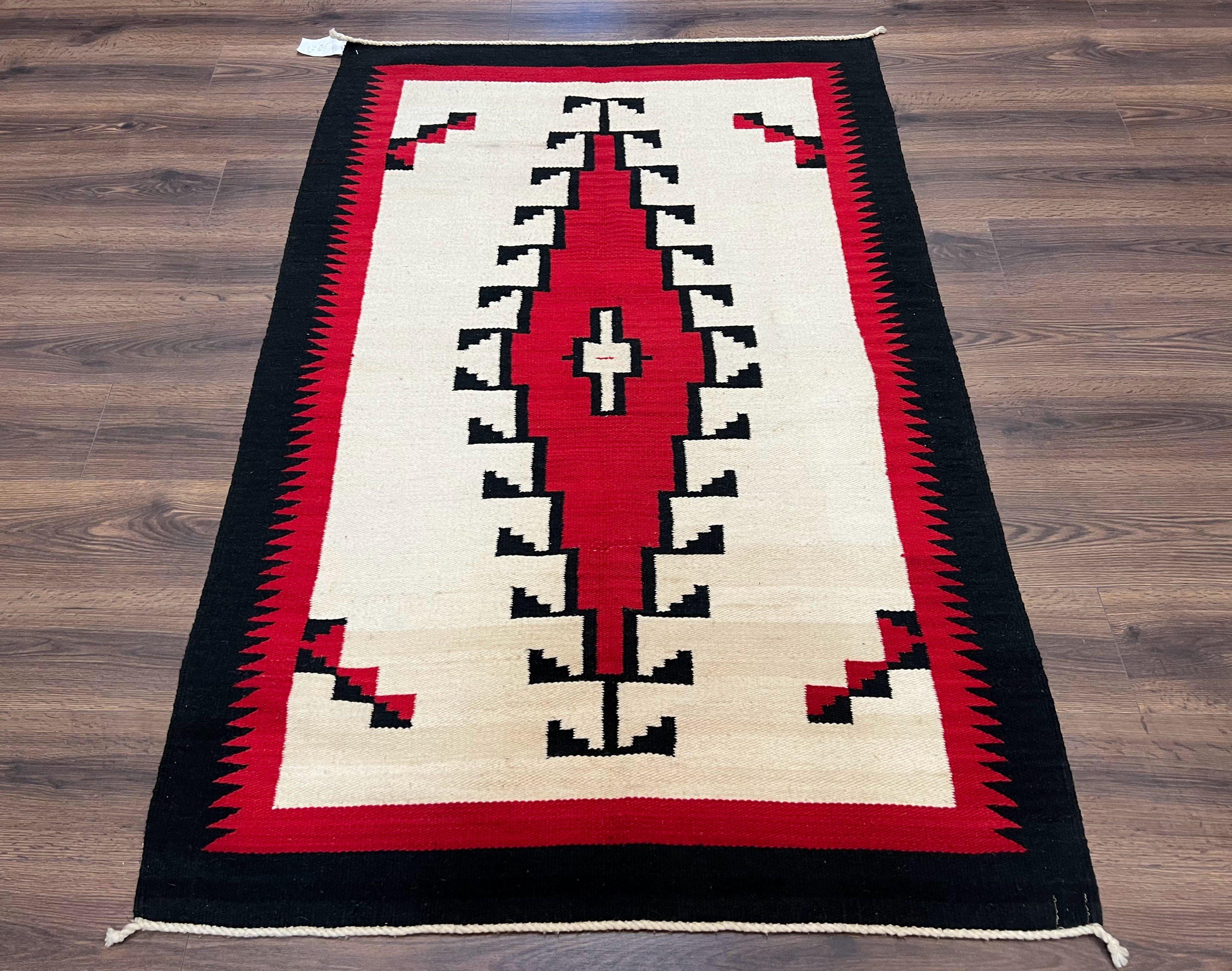 Antique Navajo Rug 4x6 Wool Handwoven Flatweave Collectible Navajo Te Jewel Rugs