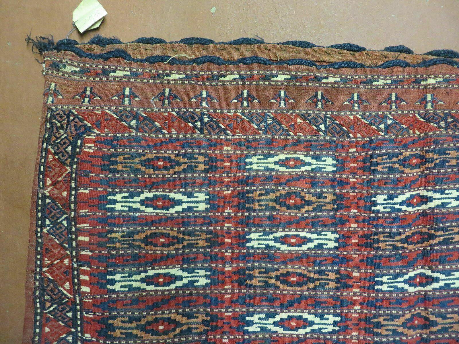 2.5' X 4' Antique Handmade Turkoman Tribal Wool Rug Cushion Case Yamud Stripped - Jewel Rugs