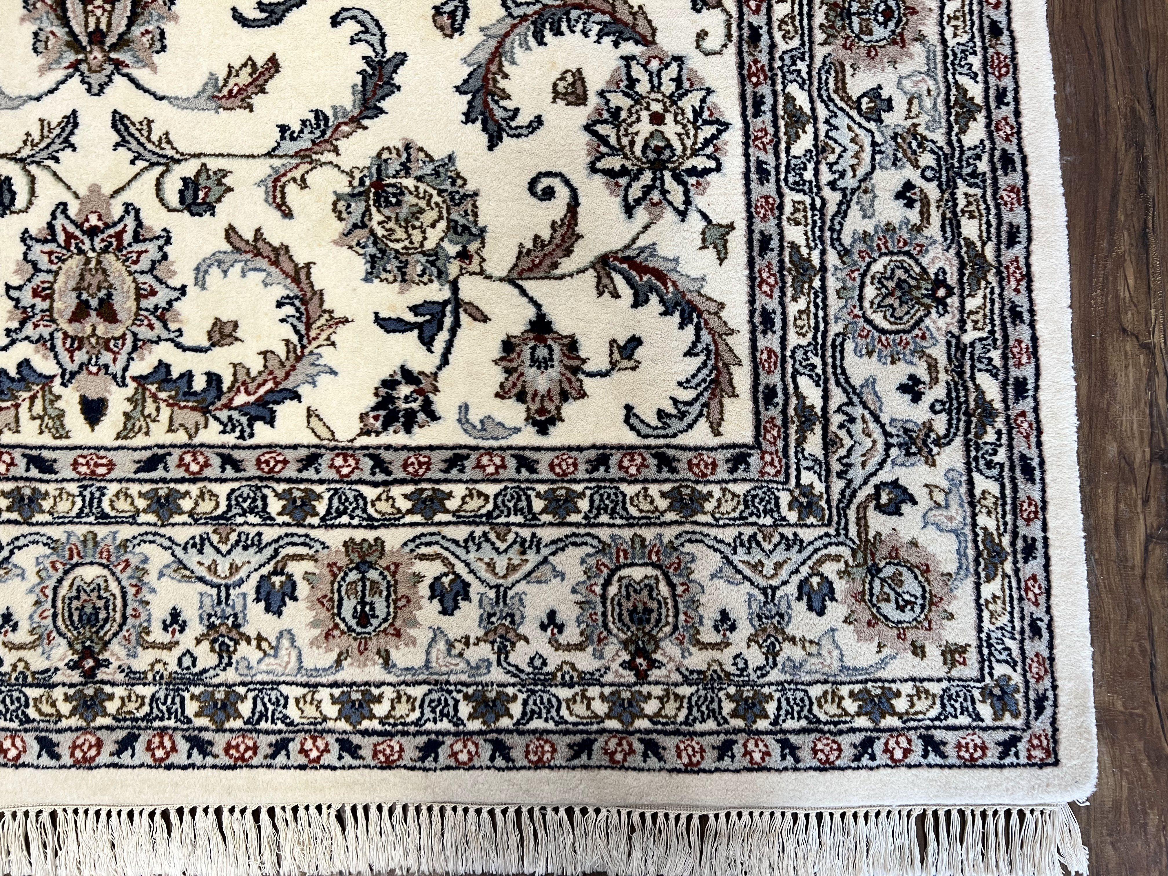 Indian Rug 5.7 x 9, Vintage Oriental Carpet, Handmade Hand Knotted Wool Rug, Living Room Rug, Bedroom Rug, Ivory and Gray, Allover Floral - Jewel Rugs