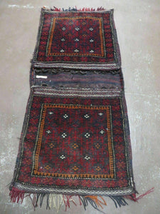 19" X 41" Antique Tribal Nomad Hand Woven Turkish Double Saddle Bag Dark Red - Jewel Rugs